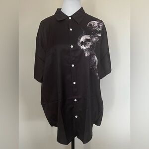 Men’s Retro Dark Style Print Button Down Shirt NWOT